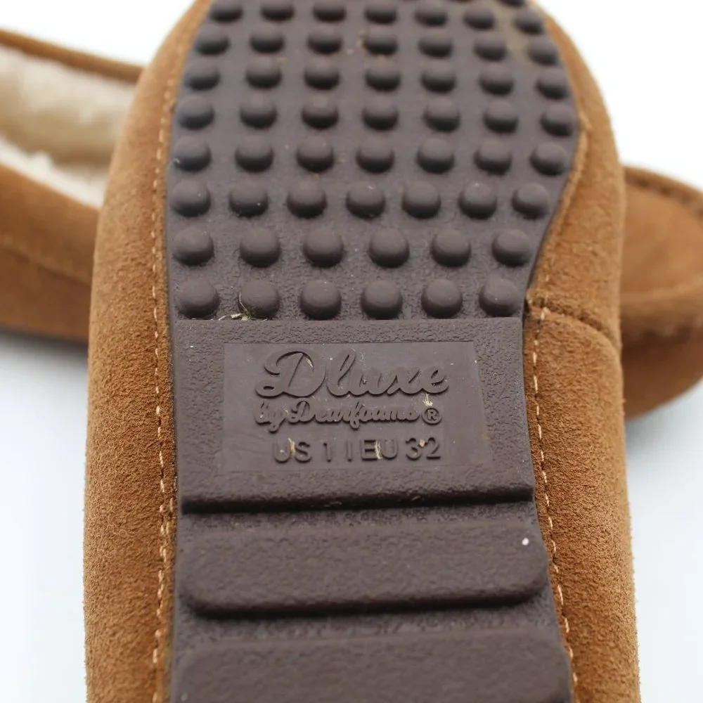 Kids Deluxe By Dearfoams Seude Genuine Shearling Slippers Moccasin Size 1 EUC